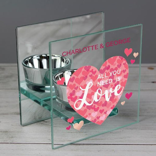 Personalised All You Need is Love Confetti Hearts Glass Tea Light Candle Holder - Myhappymoments.co.uk
