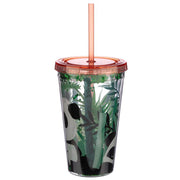 Panda Design Glitter Double Walled Cup with Lid and Straw