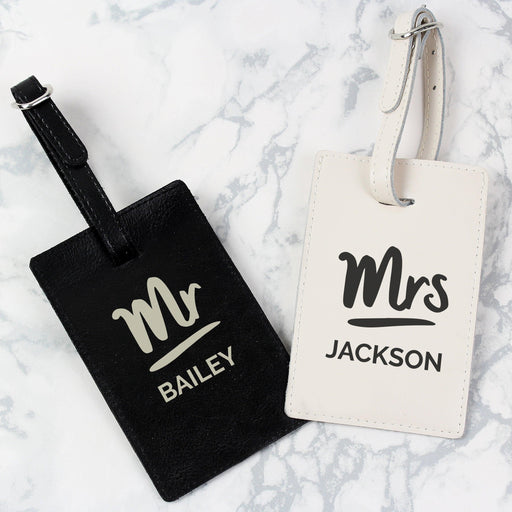 Personalised Mr & Mrs Black & Cream Luggage Tag Set