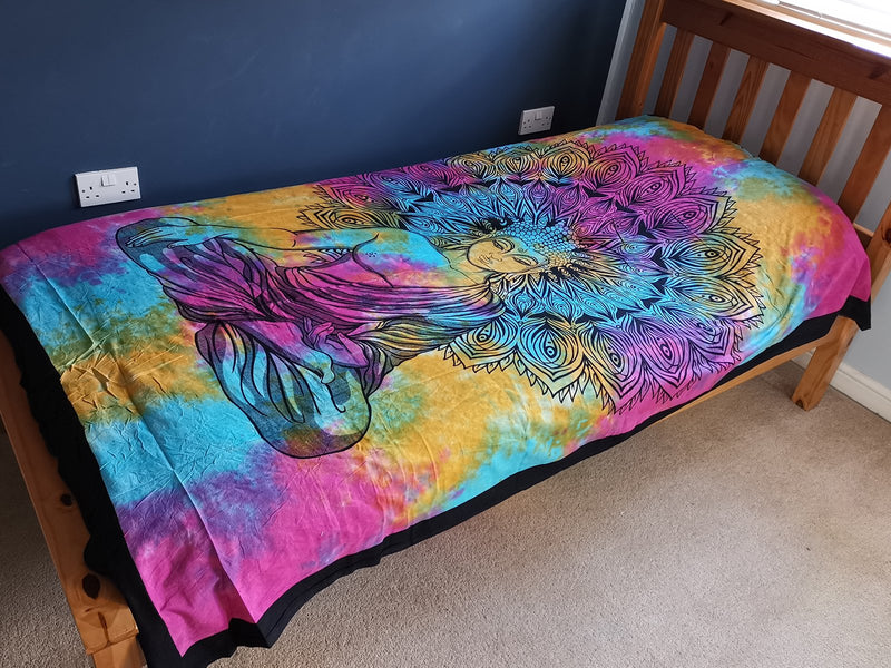 Single Cotton Bedspread + Wall Hanging - Peaceful Buddha