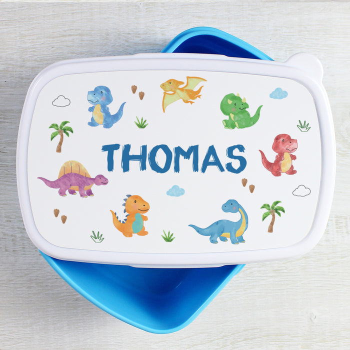 Personalised Dinosaur Blue Lunch Box