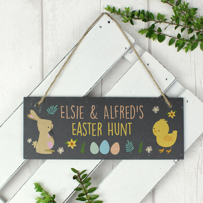 Personalised Easter Bunny & Chick Slate Door Plaque Sign