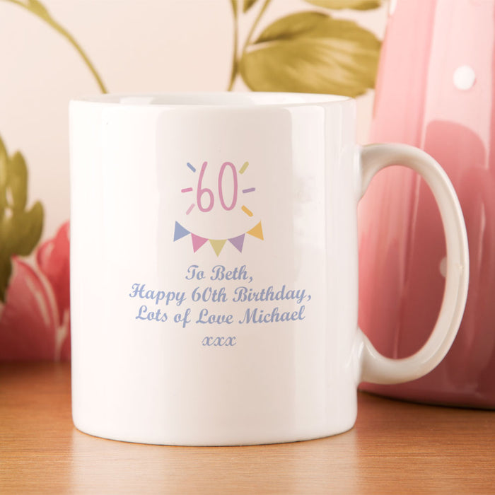 Personalised 60th Birthday Bunting Mug For Her - Myhappymoments.co.uk