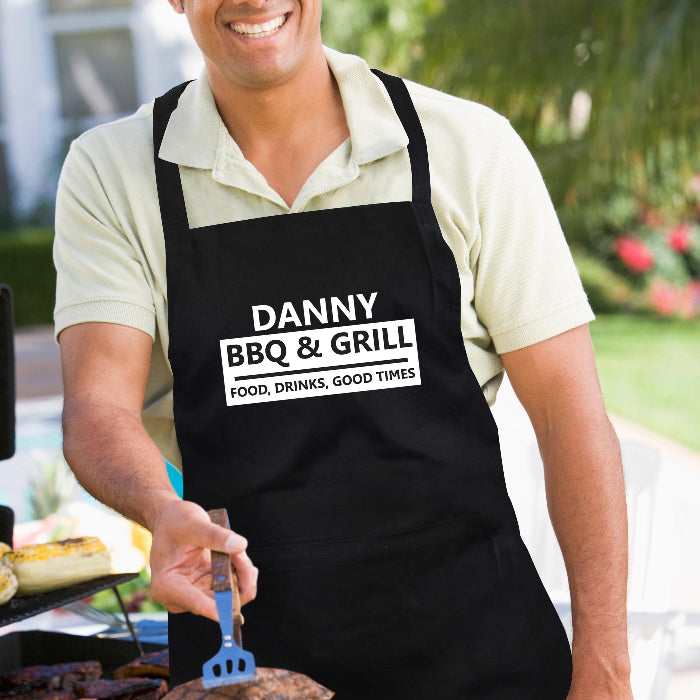 Personalised BBQ & Grill Black Apron - Gift For Bbq Lovers