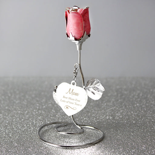 Personalised Swirls & Heart Pink Rose Bud Ornament