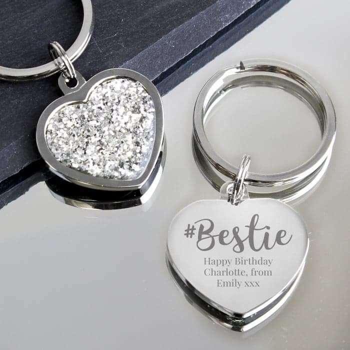 Personalised #Bestie Diamante Heart Keyring - Myhappymoments.co.uk