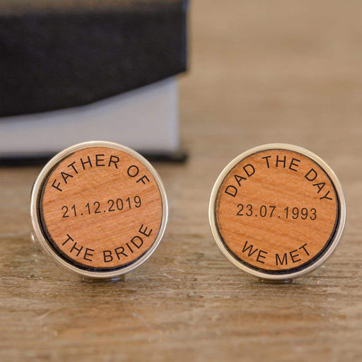 Personalised DAD THE DAY WE MET Wedding Wooden Cufflinks - Myhappymoments.co.uk