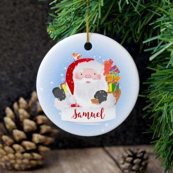 Personalised Santa Claus Round Ceramic Tree Decoration - Myhappymoments.co.uk