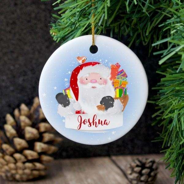 Personalised Santa Claus Round Ceramic Tree Decoration - Myhappymoments.co.uk