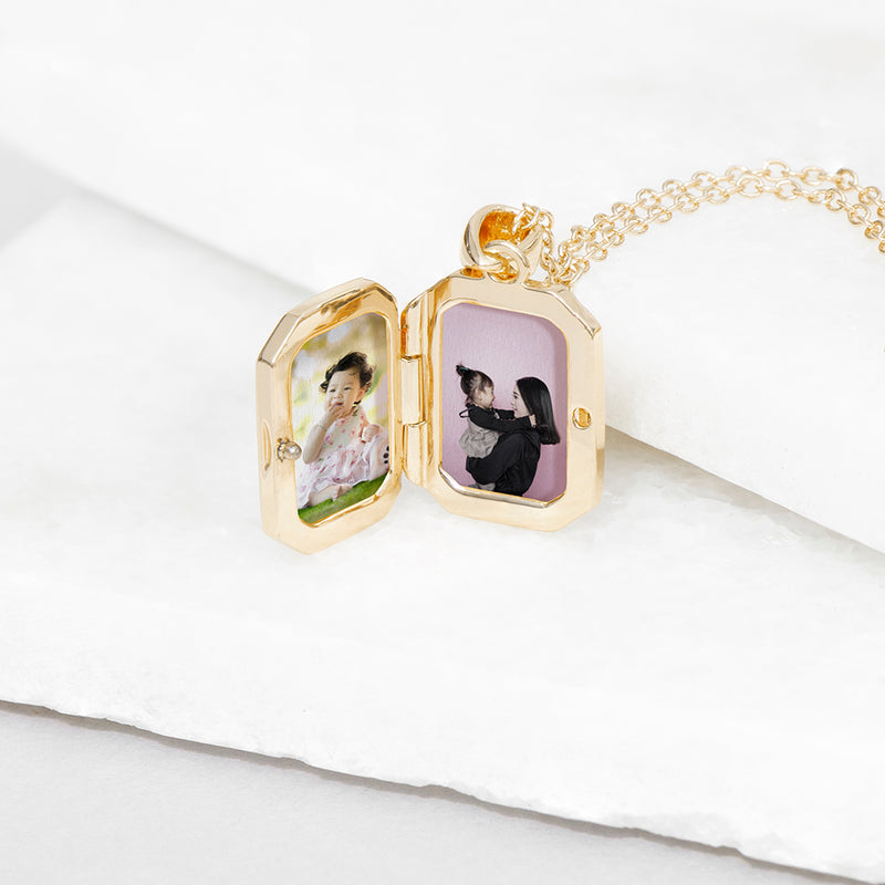 Personalised Rectangular Photo Locket Necklace - Gold Plated