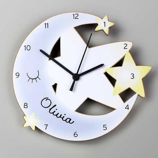Personalised Children’s Moon and Stars Shape Wooden Clock