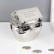 Engraved Silver Plated Noah's Ark Money Box - Christening Gift