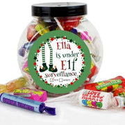 Personalised Under Elf Surveillance Christmas Sweet Jar - Myhappymoments.co.uk