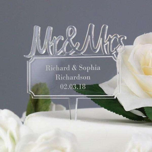 Personalised Mr & Mrs Plaque Acrylic Cake Topper - Myhappymoments.co.uk