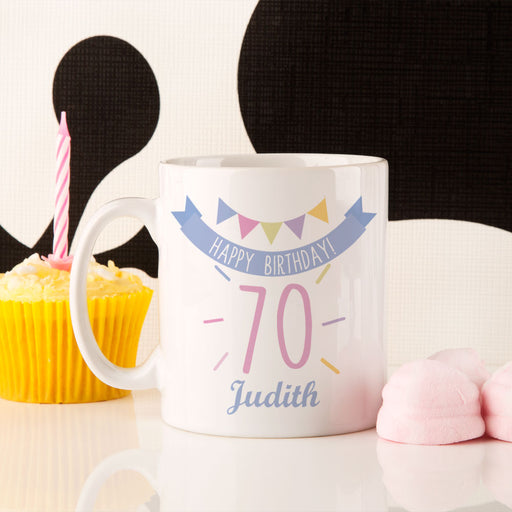 Personalised 70th Birthday Bunting Mug For Her - Myhappymoments.co.uk