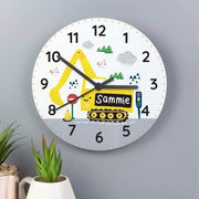 Personalised Digger Wooden Clock - Myhappymoments.co.uk