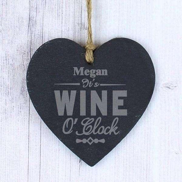 Personalised It’s Wine O'Clock Slate Heart Decoration - Myhappymoments.co.uk