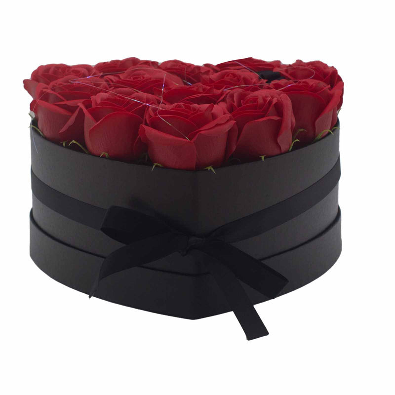 Soap Flower Gift Bouquet In Box - 13 Red Roses - Heart