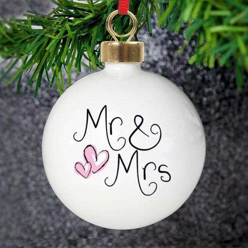 Personalised Mr & Mrs Bauble With Hearts - Myhappymoments.co.uk