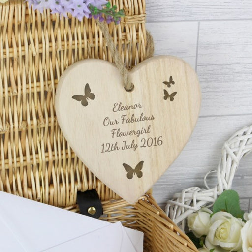 Personalised Butterfly Chunky Wooden Heart Decoration - Myhappymoments.co.uk