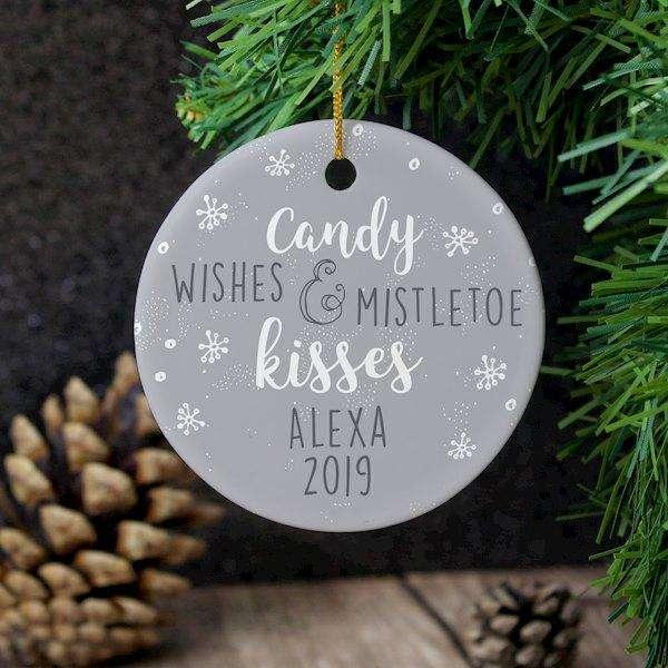 Personalised Candy Wishes & Mistletoe Kisses Christmas Decoration - Myhappymoments.co.uk