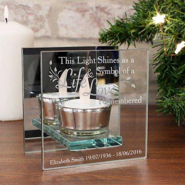 Personalised Life & Love Memorial Mirrored Glass Tea Light Holder