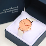 Engraved Ladies Architect Coral Watch With White Strap