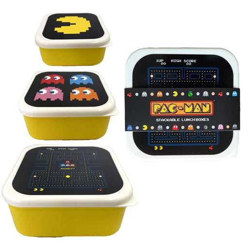 Set of 3 Pac-Man Lunch Boxes Snack Pots M/L/XL