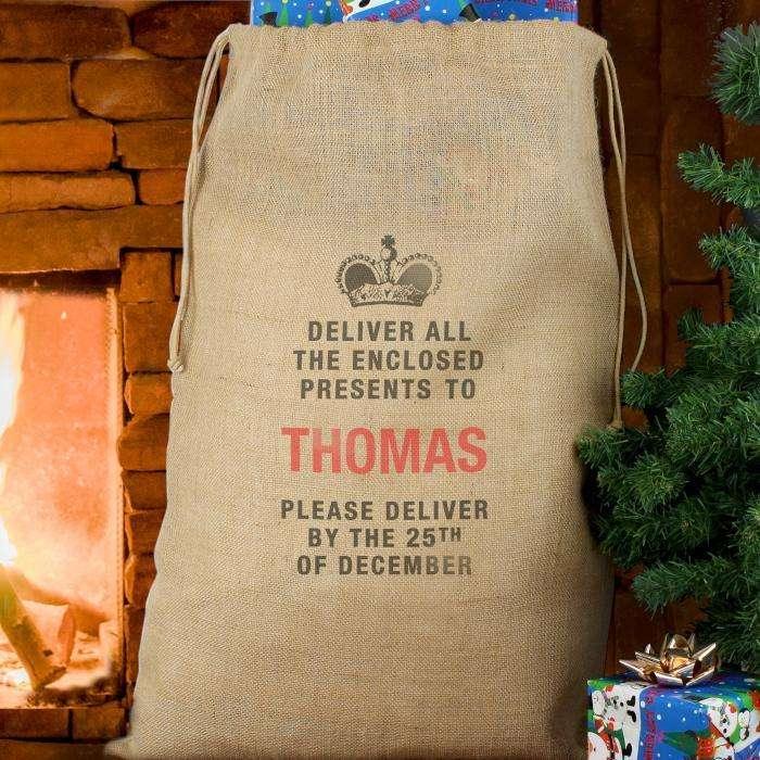 Personalised Deliver Presents To Hessian Christmas Sack - Myhappymoments.co.uk
