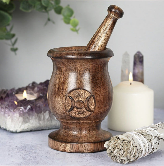 Wooden Triple Moon Pestle and Mortar
