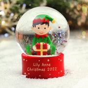 Personalised Elf Christmas Glitter Snow Globe - Any Message