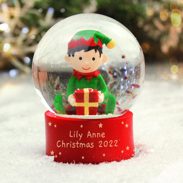 Personalised Elf Christmas Glitter Snow Globe - Any Message