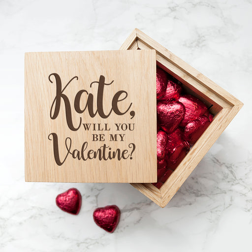 Personalised Will You Be My Valentine Oak Photo Cube