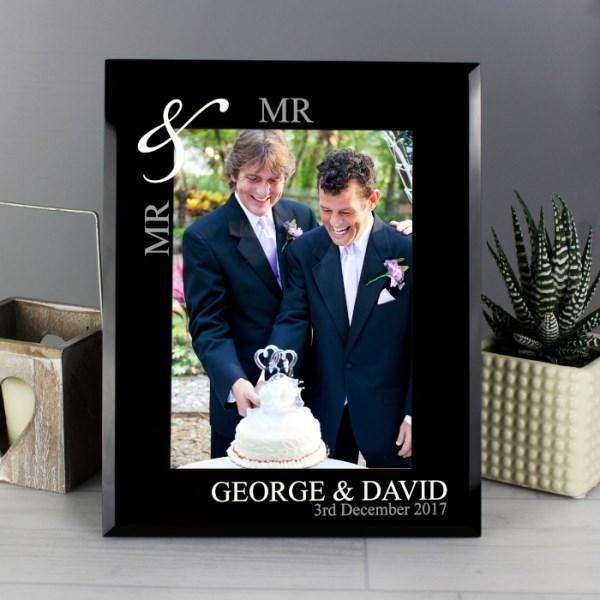 Personalised Silver Couples 5x7 Black Glass Photo Frame - Myhappymoments.co.uk