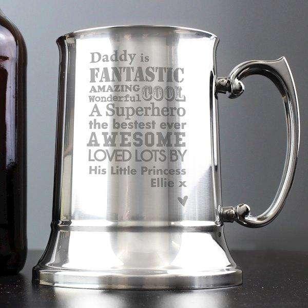 Personalised He Is Super Hero Stainless Steel Tankard - Myhappymoments.co.uk