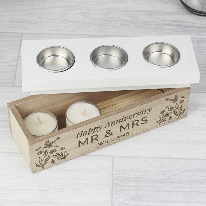 Personalised Floral Triple Tea Light Box