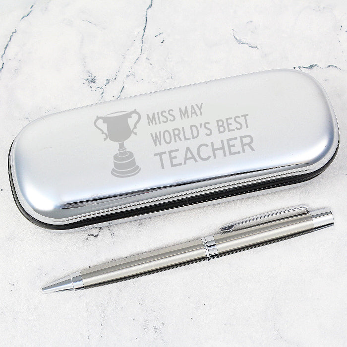 Personalised Teacher Trophy Pen and Box Gift Set