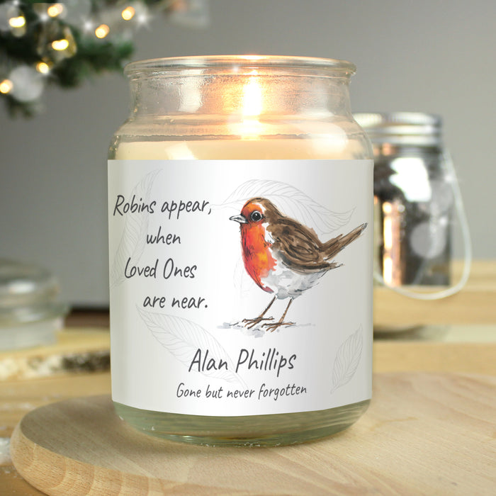 Personalised Robins Appear Large Memorial Jar Candle