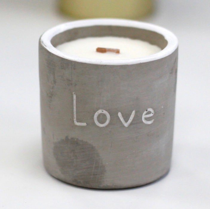 Concrete Wooden Wick Medium Candle Pot - Love - Purple Fig & Casis