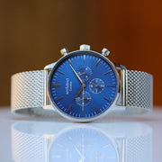 Personalised Men's Architect Motivator Watch In Blue With Silver Mesh Strap