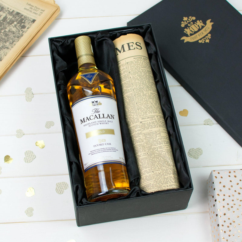 Macallan Double Cask Gold Whisky and Original Newspaper Gift Set