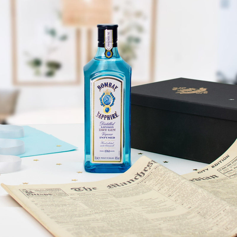 Bombay Sapphire Gin Bottle and Original Newspaper