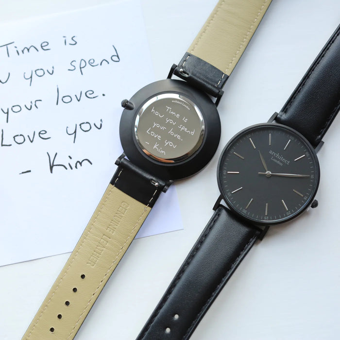 Handwriting Engraving Men's Minimalist Watch With Jet Black Strap