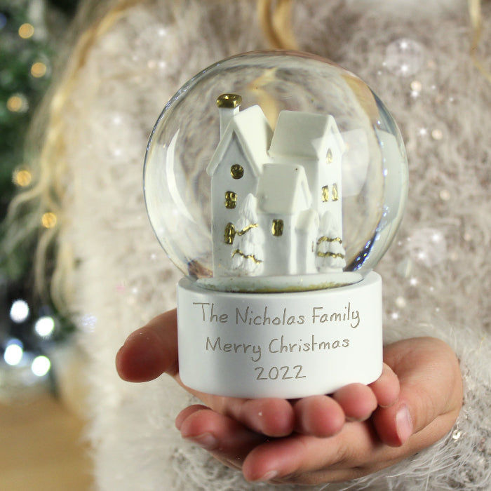 Personalised Christmas Village Glitter Snow Globe - Any Message