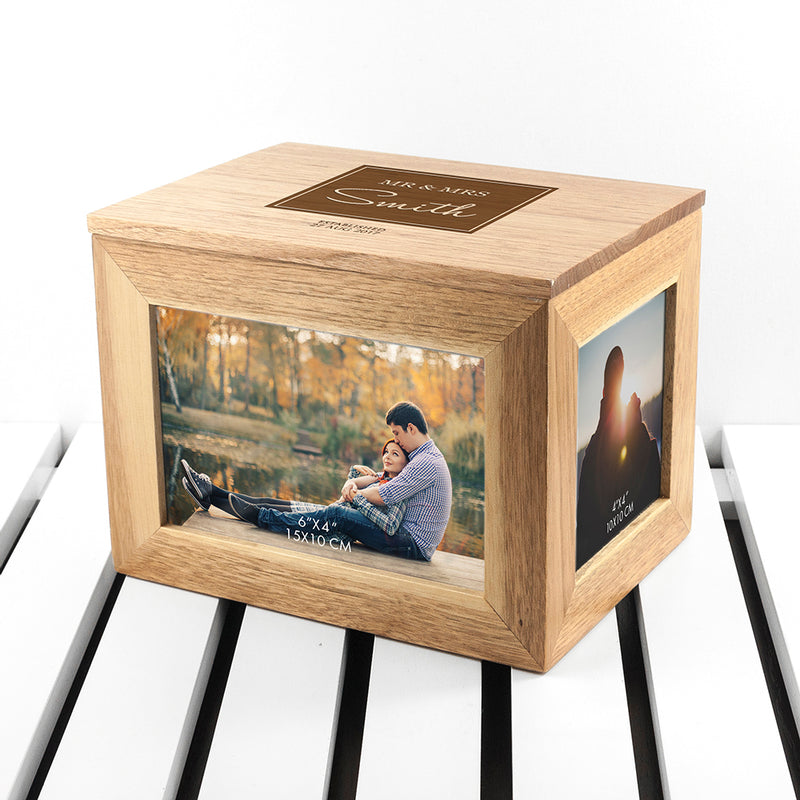 Personalised Couples Midi Oak Photo Cube Keepsake Box | Wedding Gift