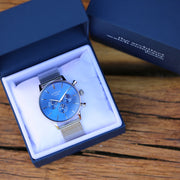 Personalised Men's Architect Motivator Watch In Blue With Silver Mesh Strap