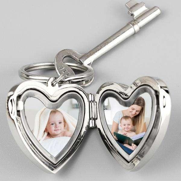 Personalised Swirl Heart Photo Locket Keyring