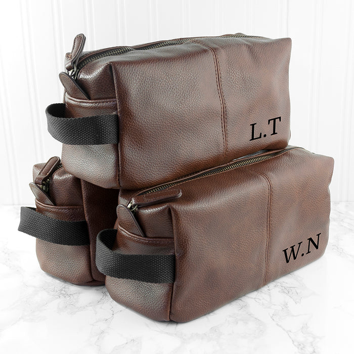 Personalised Luxury Vintage Style Men’s Wash Bag - Brown