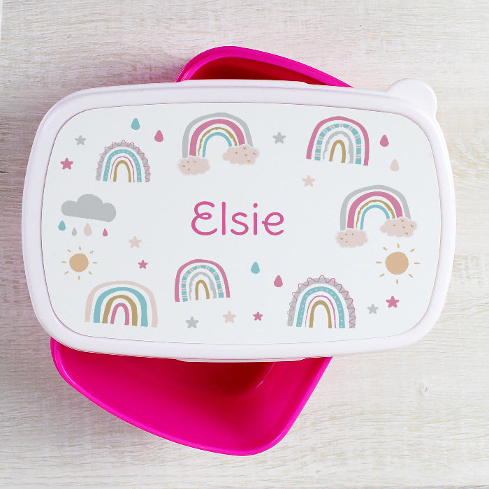 Personalised Rainbow Pink Lunch Box - Back To School