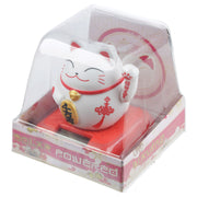 Waving Lucky Cat Solar Dashboard Pal - White